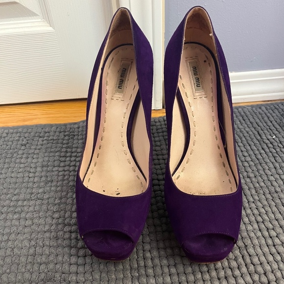 MIU MIU suede purple flare heels - Picture 1 of 4